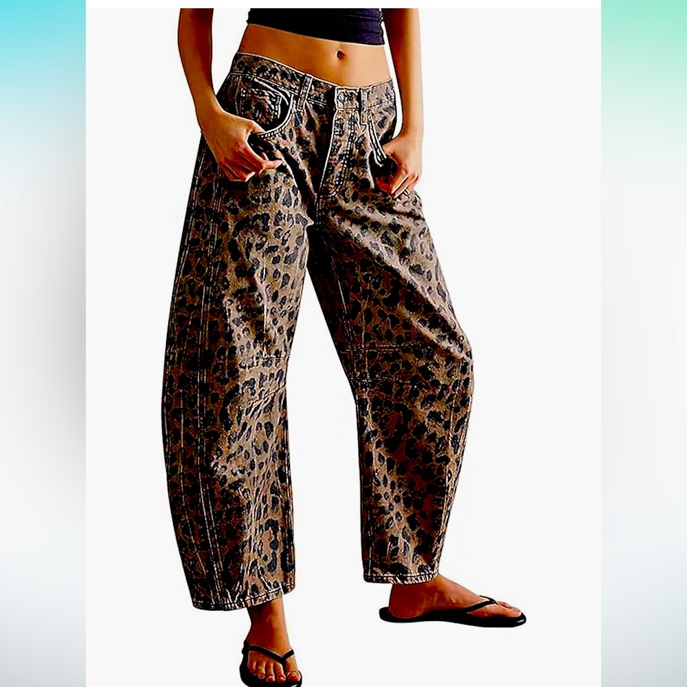 CHARTOU Barrel Jeans Women Wide Leg Cropped Jeans Y2k Mid Rise Baggy NWOT